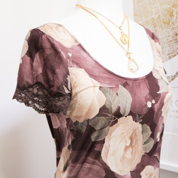 Dusty Rose Lace Trim Scoop Neck Tee 💐 JAPANESE BRAND - Picture 4 of 9